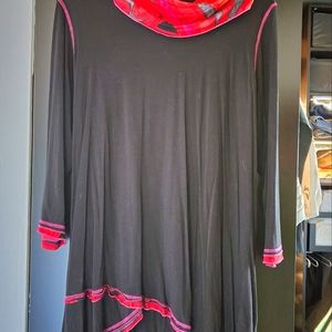 Parsley & Sage Black Crossover Tunic with Red Cowel Neck